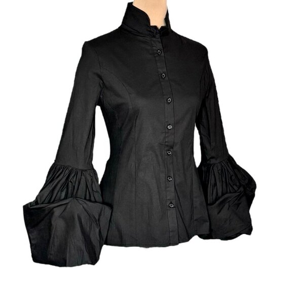NWT TOV Los Angeles Gothic Blouse Sz.M Black Bell Sleeve High Collar Whimsigoth - Picture 5 of 13